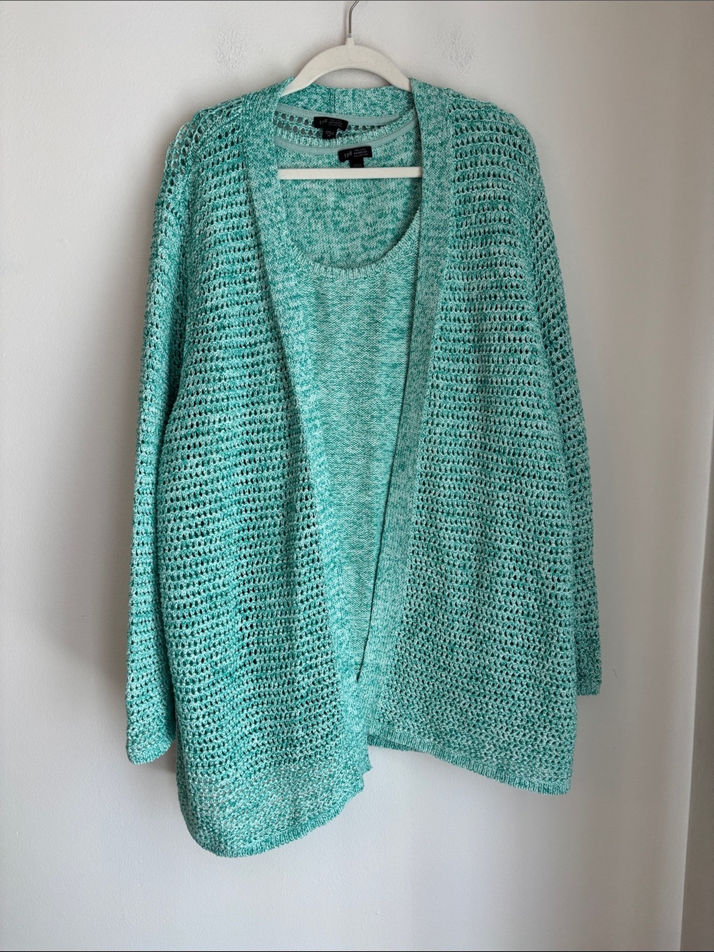 J. Jill 2 piece sweater set Open-Front Knit Cardigan and tank top teal women 3XL